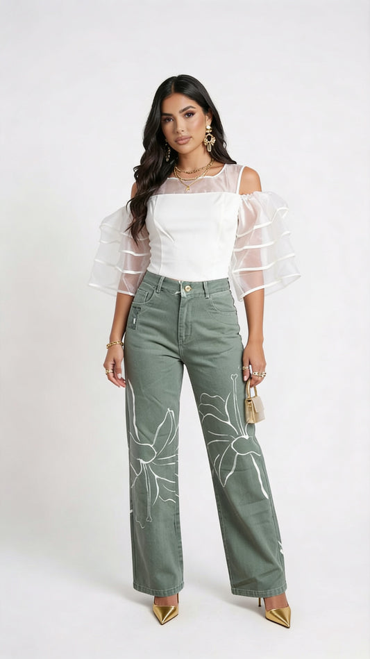 Conjunto Blanco Básico con Verde Oliva / CUM22