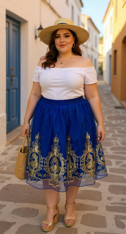 Falda azul con bordado dorado / AO50 image 6