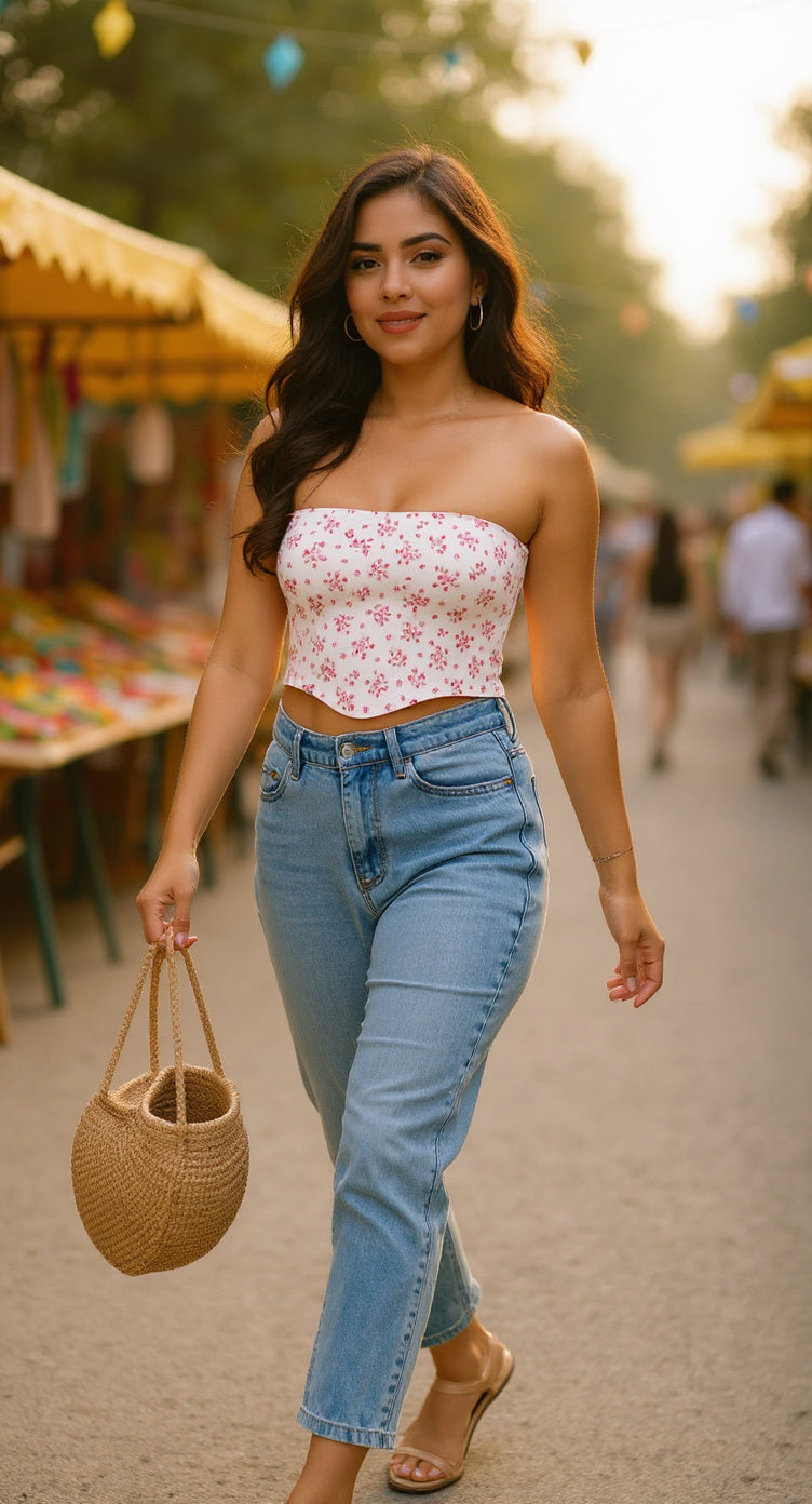 Top strapless floral base blanca / V361 image 1