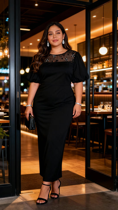 Vestido negro básico con mangas globo AOMEI / AO40 image 0