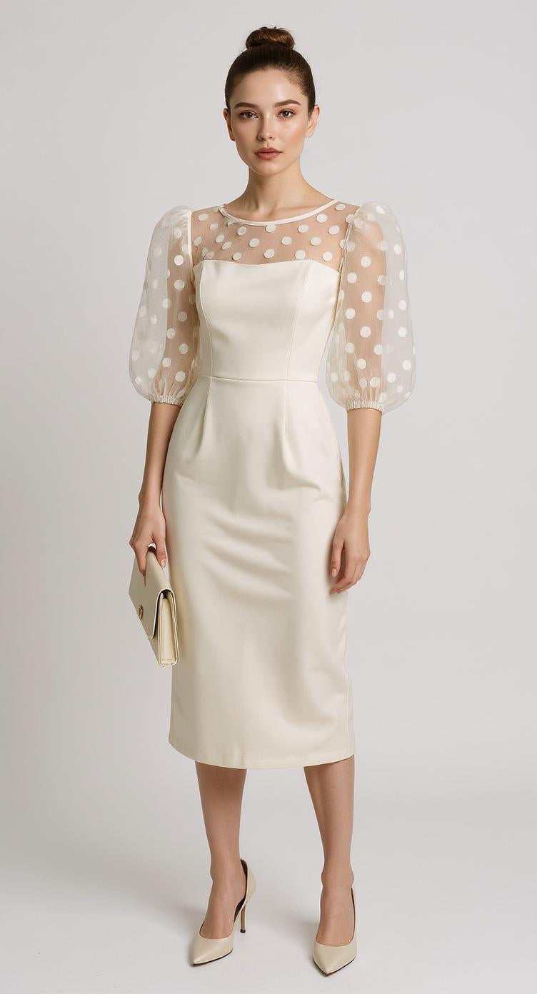 Vestido blanco con mangas abullonadas de tul AOMEI / AO68 image 7