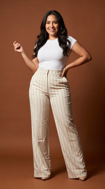Pantalón wide-leg rayado beige / ANE1001-79