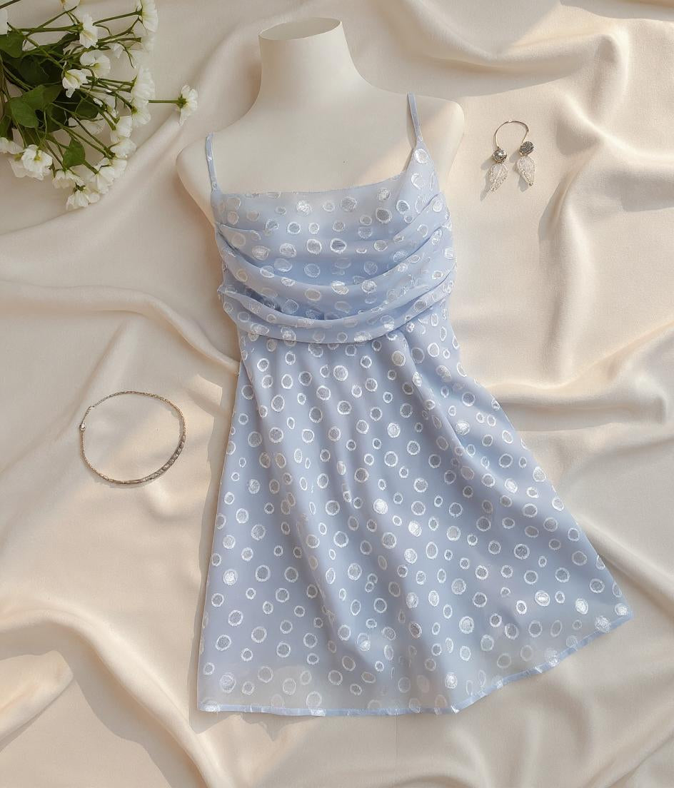 Vestido celeste con tirantes y fruncido D&M / V369 image 2