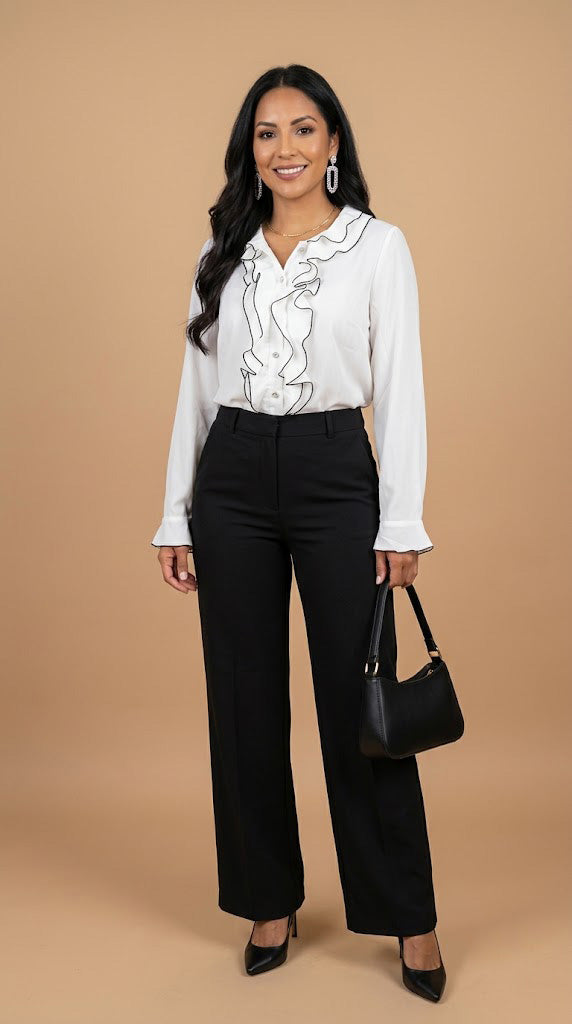 Blusa con Volantes Frontales y Cuello Alto / ANB26053