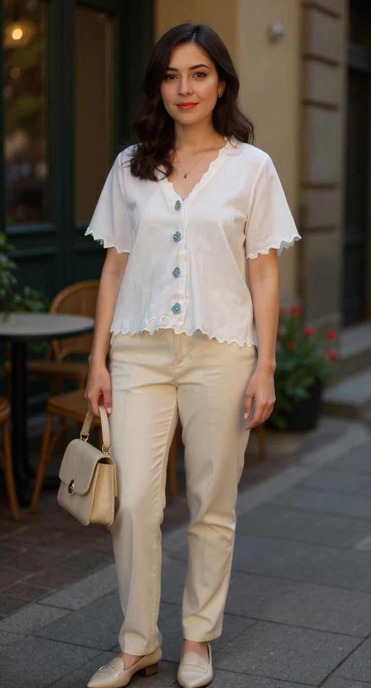 Blusa blanca calada manga corta / P281 image 1