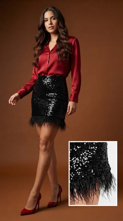 Falda mini de lentejuelas negras D&M / V457
