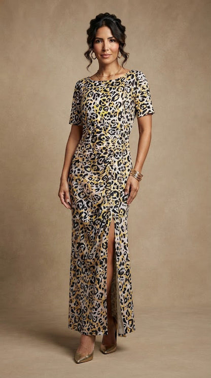 Vestido animal print largo con abertura AOMEI / AO76
