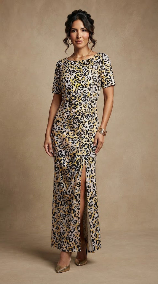 Vestido animal print largo con abertura AOMEI / AO76