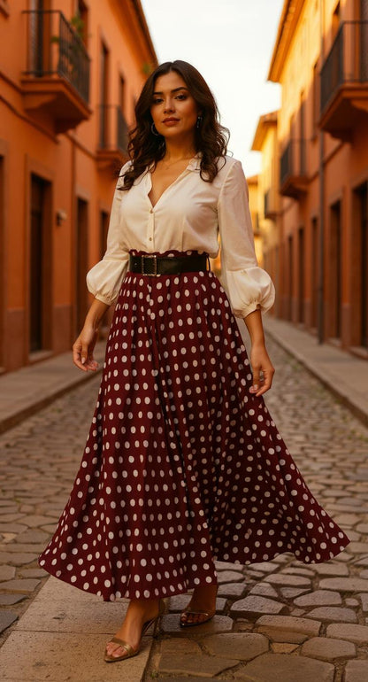 Falda midi de lunares en tela fluida/ AO20 image 3