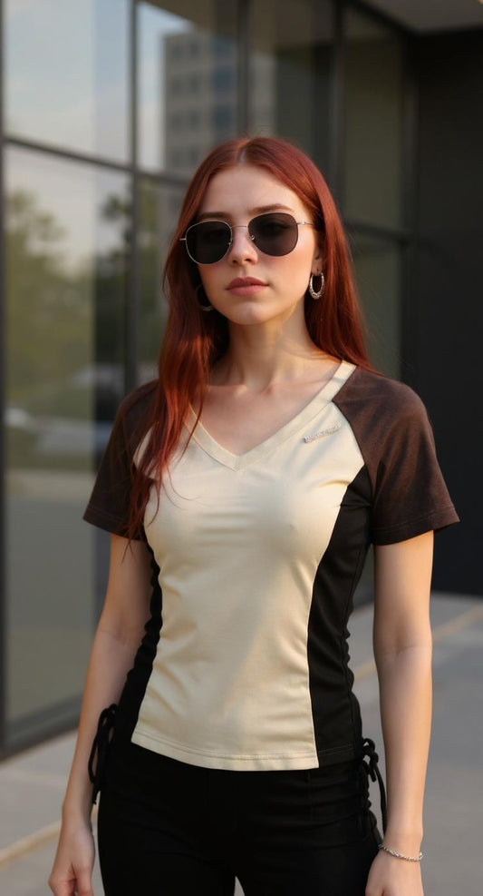 Top bicolor beige y marrón / P277 image 0