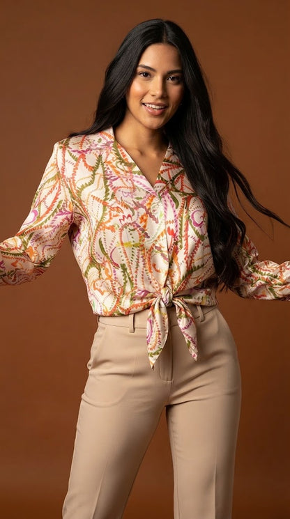 Blusa estampada nudo frontal / ANB2608