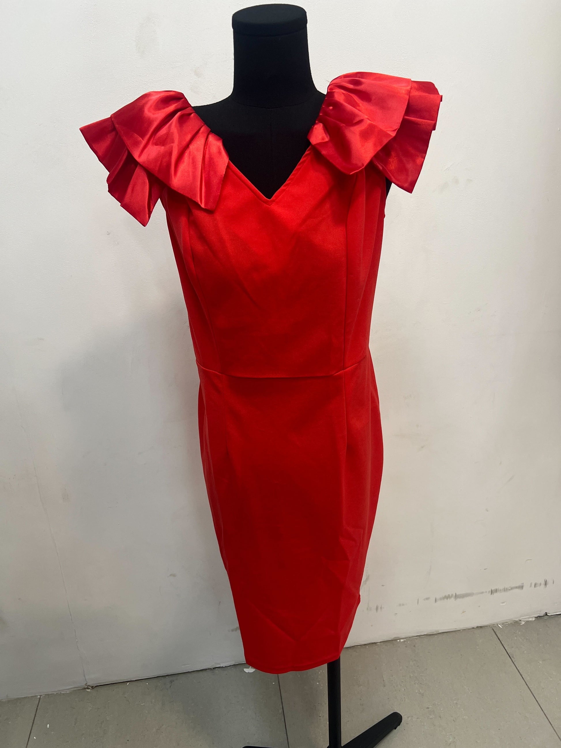 Vestido rojo con mangas en satín / AO16 image 2