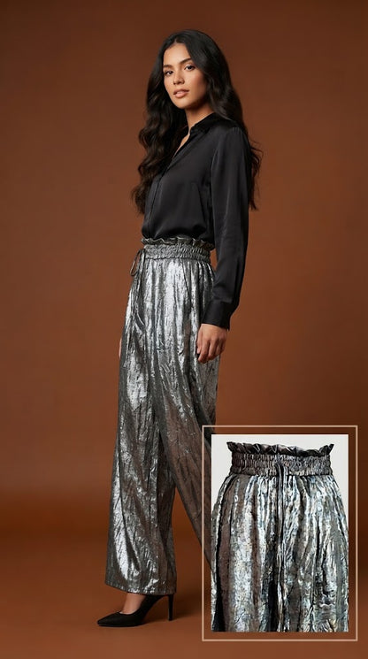 Pantalón wide-leg tela metálica / SH85