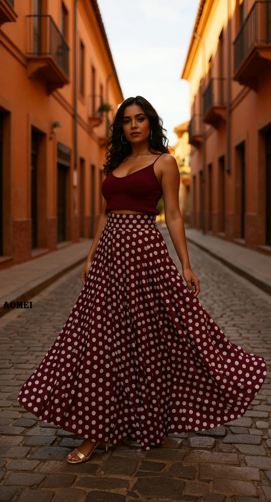 Falda midi de lunares en tela fluida/ AO20 image 0