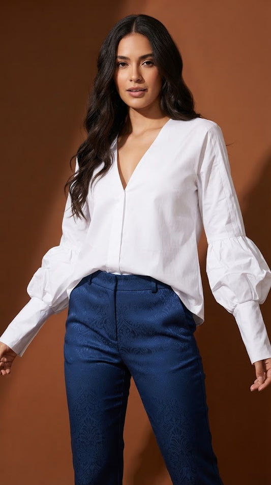 Blusa blanca manga globo / AO147