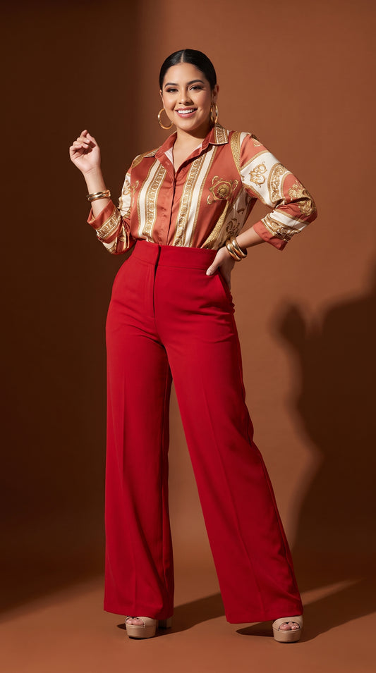 Pantalón wide-leg rojo / ANE1001-75