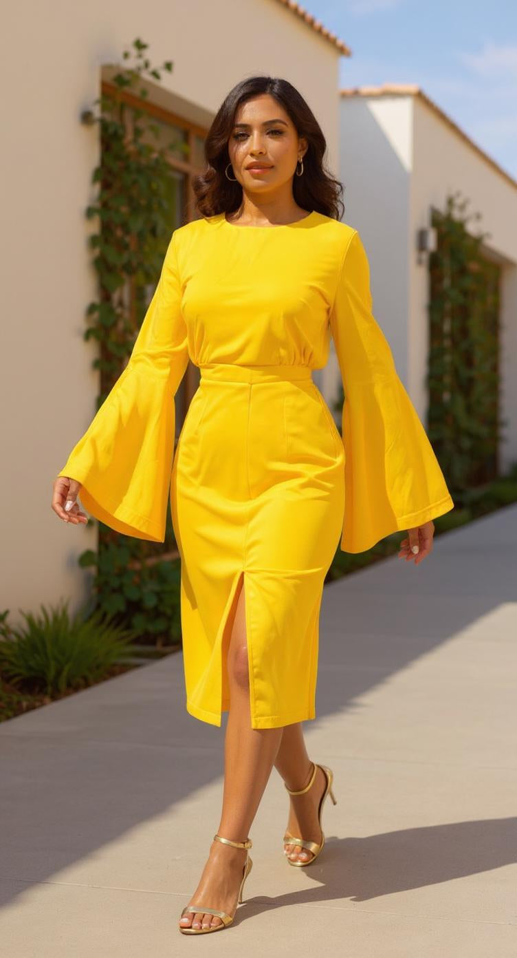 Vestido amarillo formal de manga larga / AO6 image 0