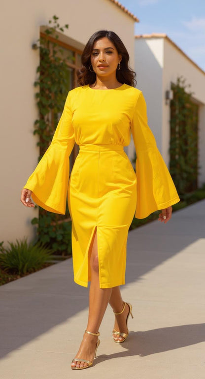 Vestido amarillo formal de manga larga / AO6 image 0