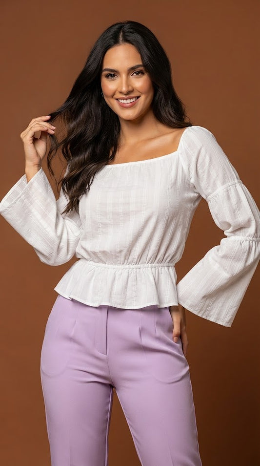 Blusa blanca peplum femenina / ANB36