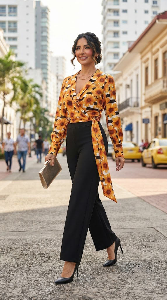 Blusa amarilla con estampado floral / AO4