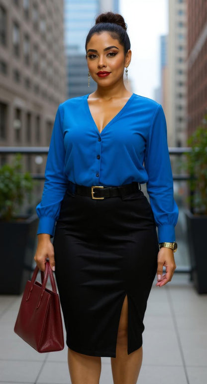 Blusa azul escote V / AO29 image 2