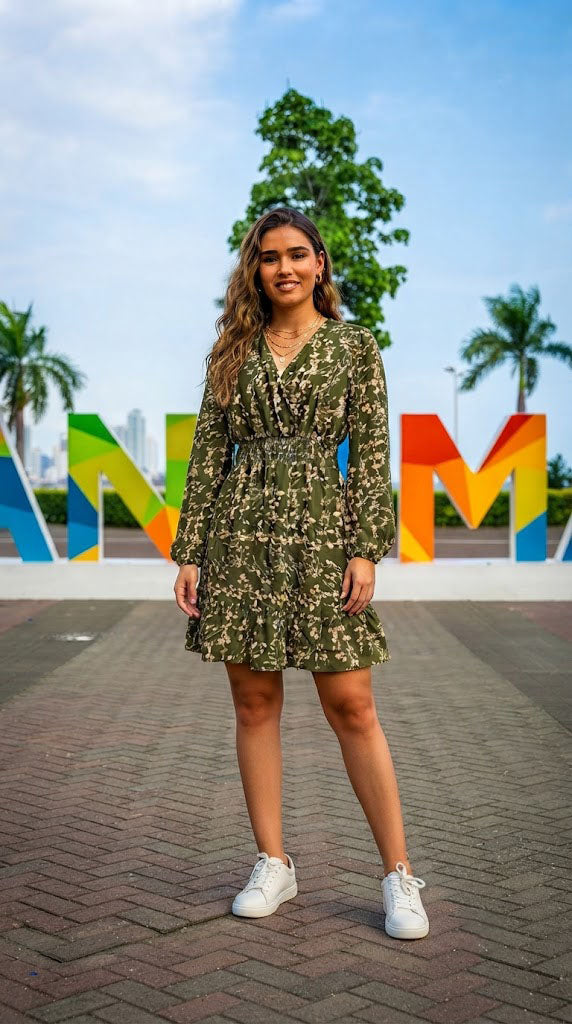 Vestido Verde Oliva Floral / SH102