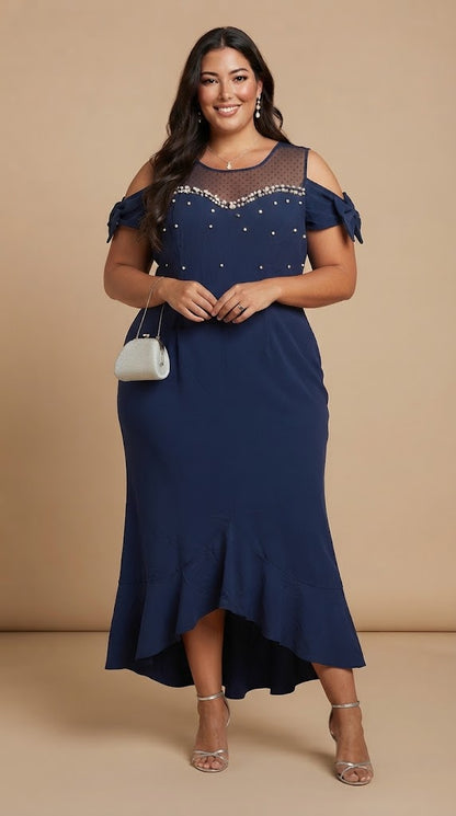 Vestido azul marino plisado / AO162