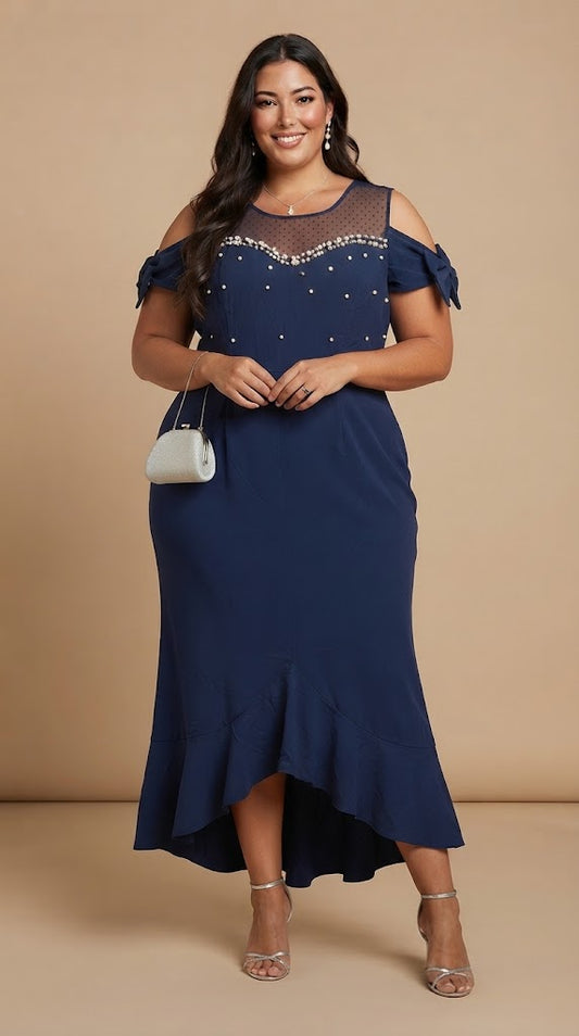 Vestido azul marino plisado / AO162