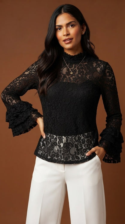 Blusa negra encaje sofisticada / ANB29