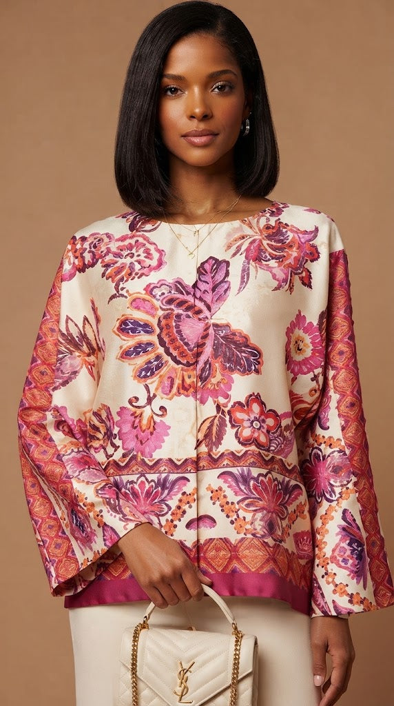 Blusa Estampada Flores fucsia / ANB26102