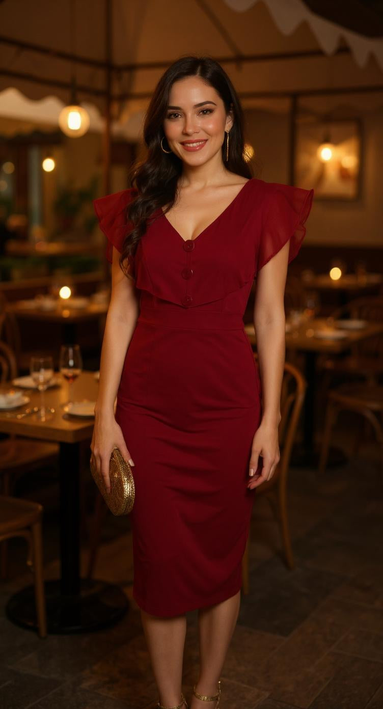 Vestido rojo vino con volante AOMEI / AO97 image 1