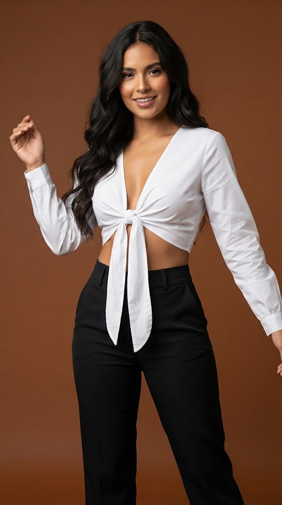 Blusa blanca lazo frontal casual / ANB32