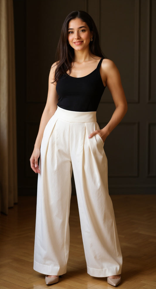 Pantalón palazzo de tela ligera / P72 image 0