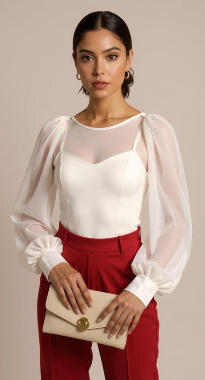 Blusa blanca con mangas globo plisadas AOMEI / AO100 image 0