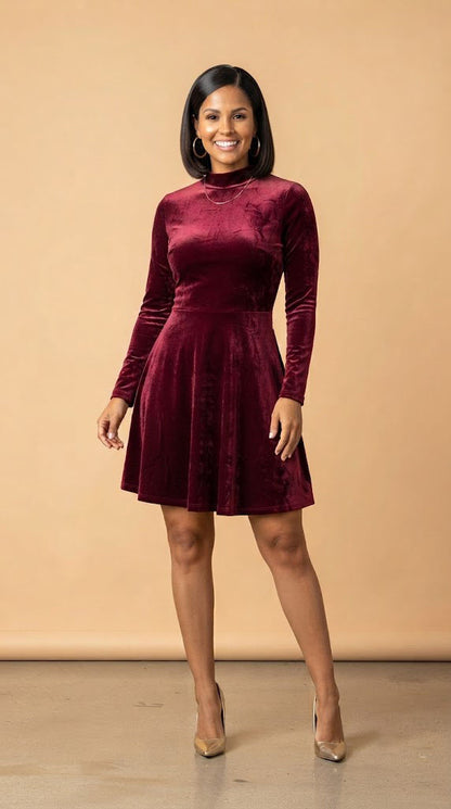 Vestido de terciopelo vino con cuello alto AOMEI / AO65