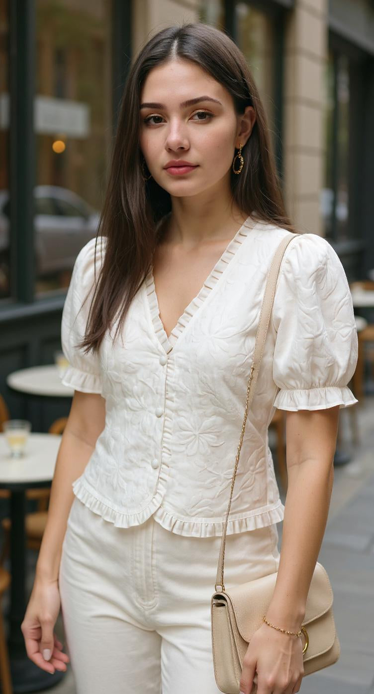 Blusa blanca manga corta calada / P258 image 1