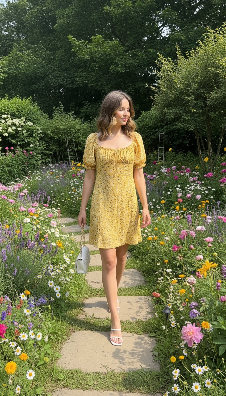 Vestido amarillo floral manga campesina /ANV02 image 7