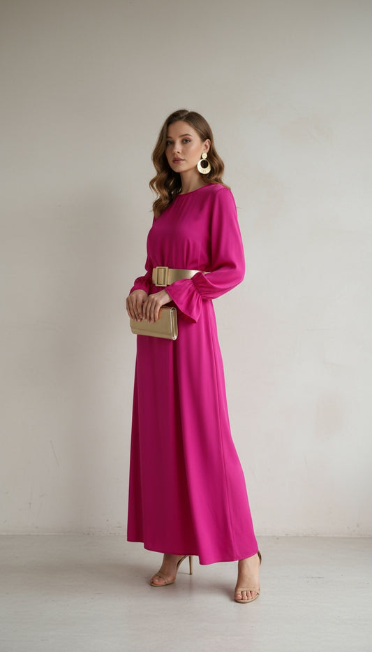 Vestido largo fucsia de gasa /SH11 image 0