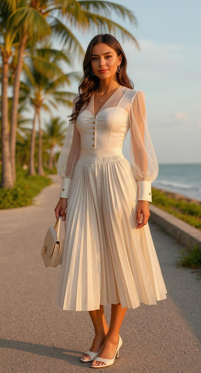 Falda plisada beige midi / P40 image 0