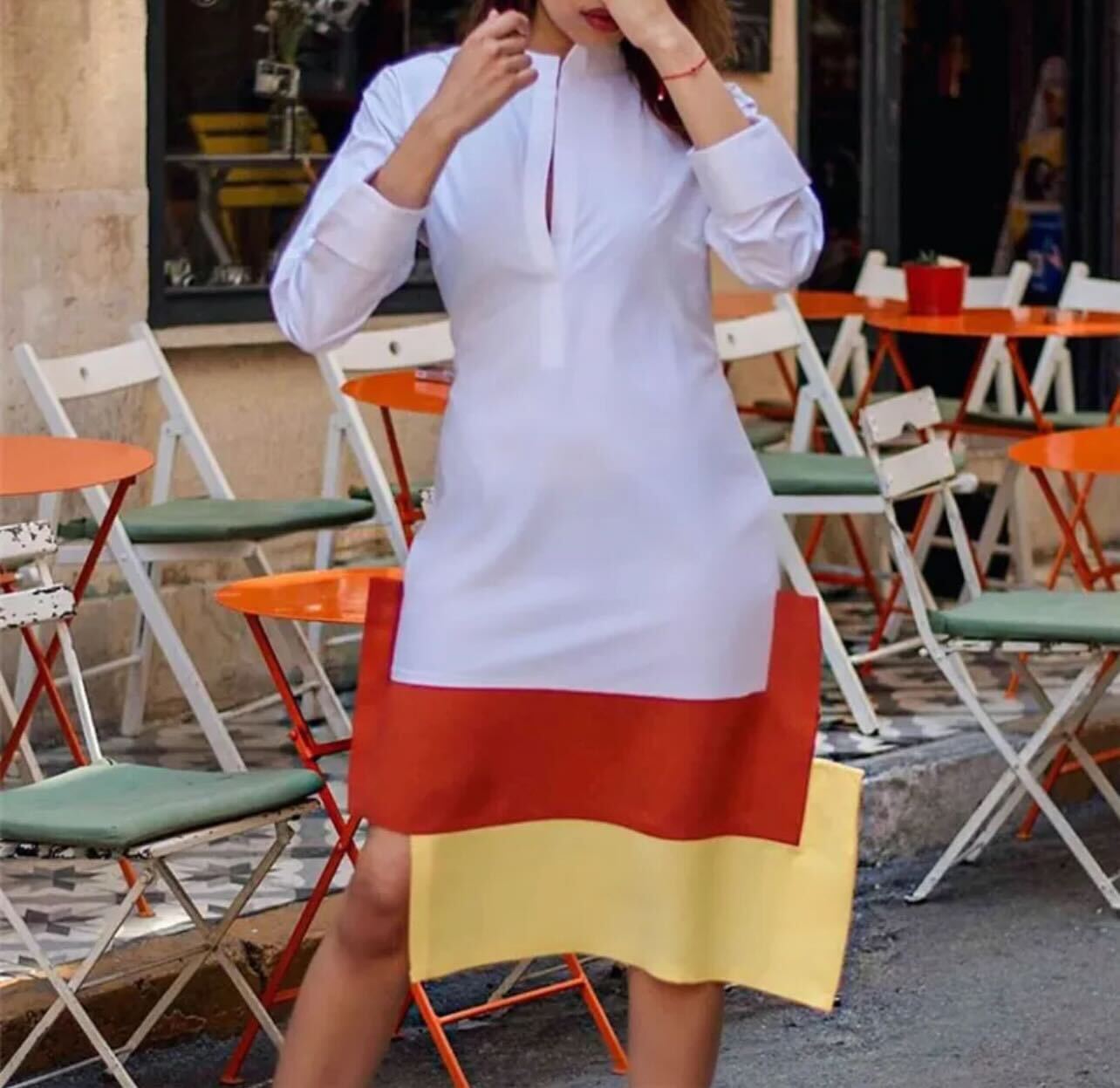 Vestido de bloques de color con corte relajado / AO21 image 1