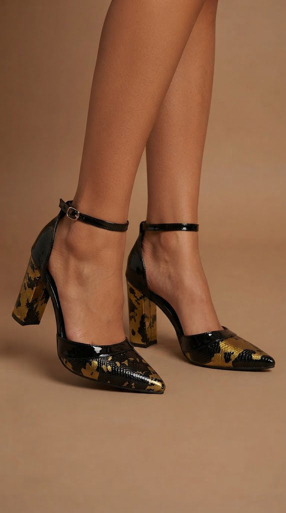 Tacones Negros con Detalle Dorado / Z260135
