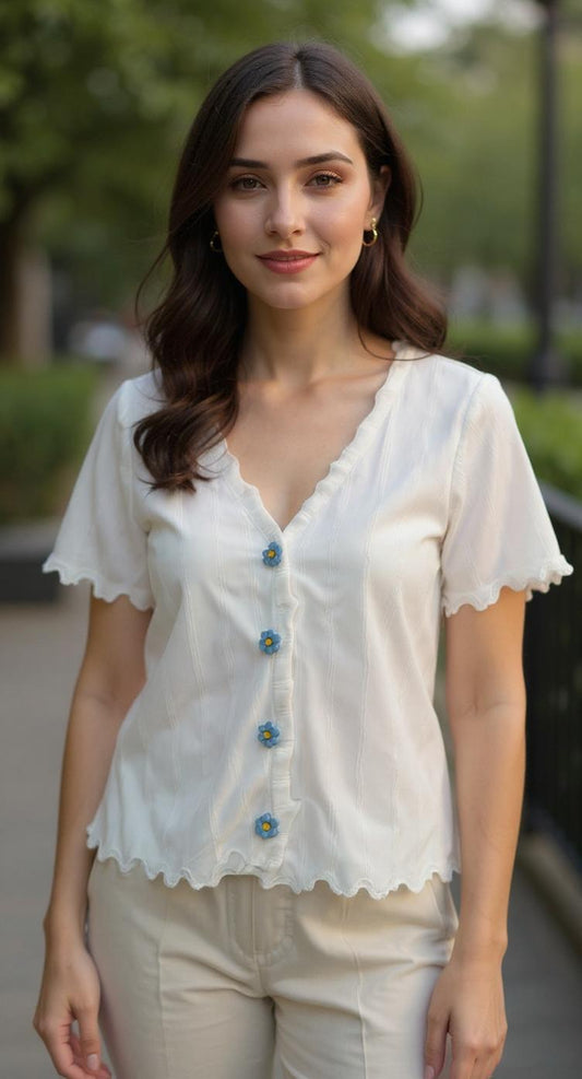 Blusa blanca calada manga corta / P281 image 0