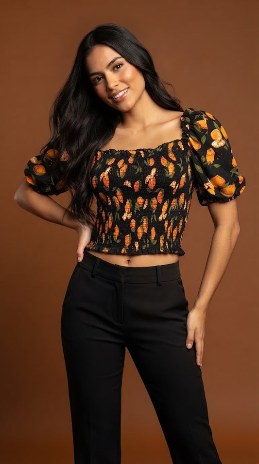 Blusa Negra con Detalles Naranja / ANB26061