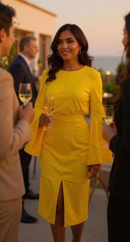 Vestido amarillo formal de manga larga / AO6 image 4