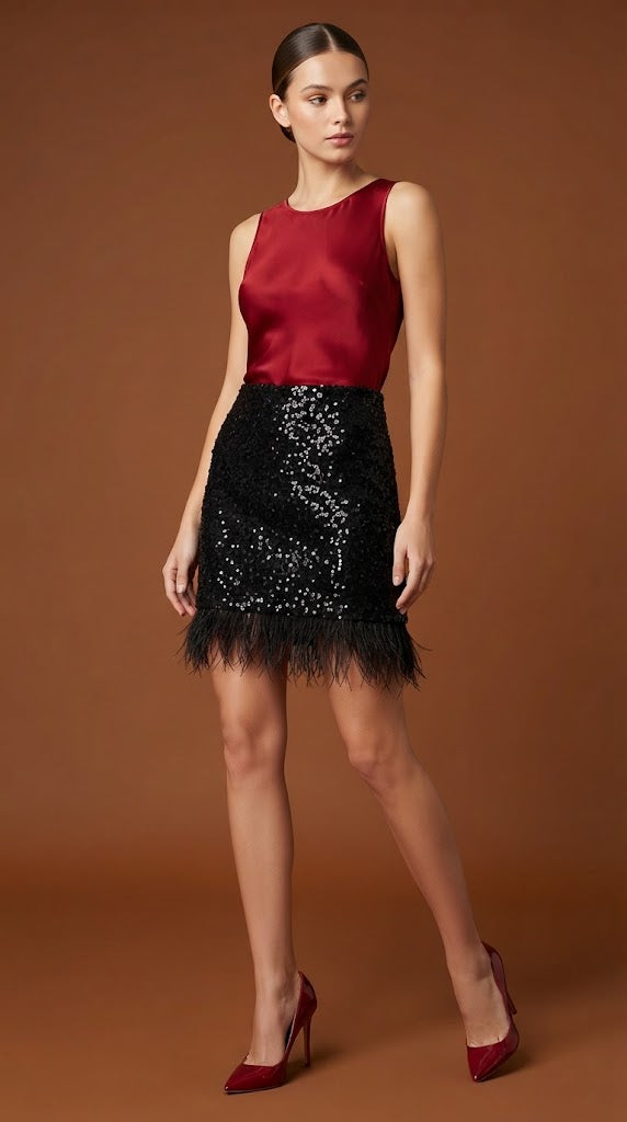 Falda mini de lentejuelas negras D&M / V457