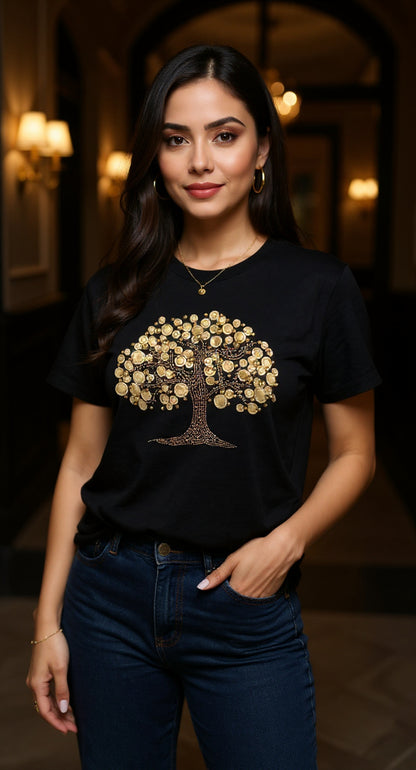 Camiseta negra con estampado árbol / P375 image 0