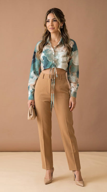 Blusa Estampada con Nudo Frontal / ANB26054