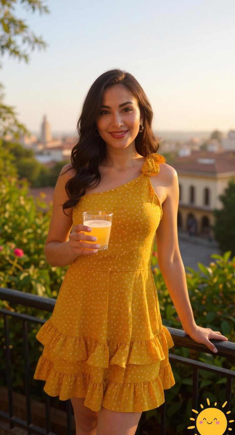 Vestido amarillo corto con un hombro AOMEI / AO63 image 1