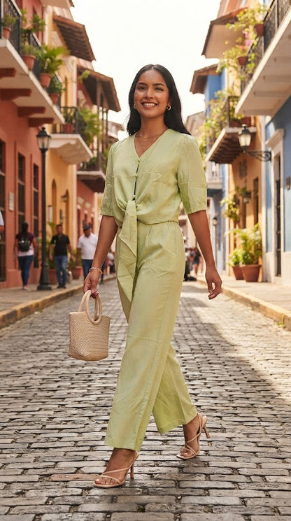 Set con Blusa Anudada y Pantalón Recto / ANSET25
