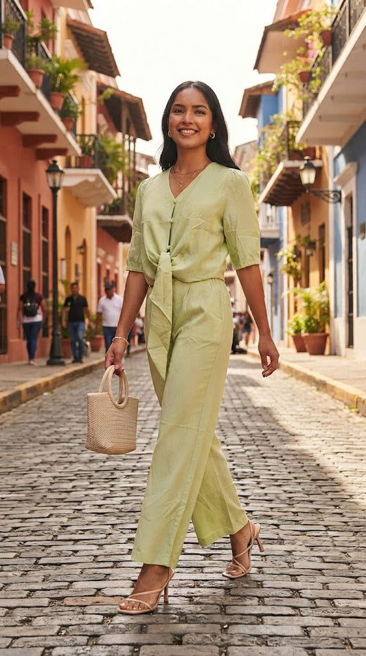 Set con Blusa Anudada y Pantalón Recto / ANSET25